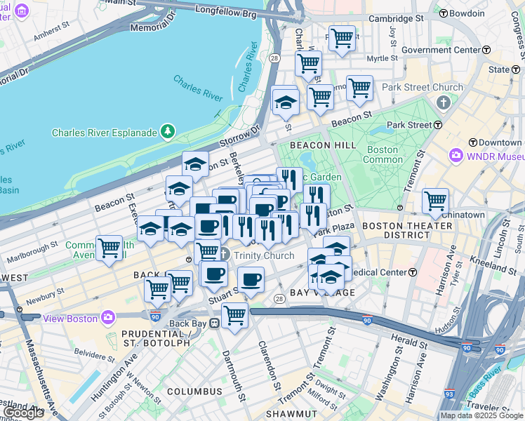 map of restaurants, bars, coffee shops, grocery stores, and more near 33 Public Alley 437 in Boston