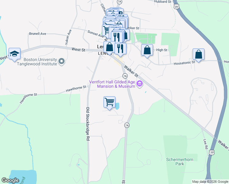 map of restaurants, bars, coffee shops, grocery stores, and more near 10 Kemble Street in Lenox