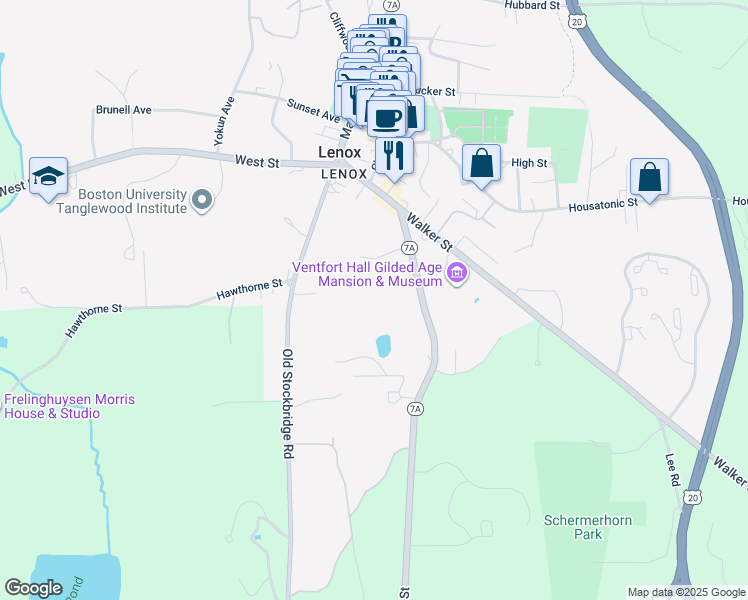 map of restaurants, bars, coffee shops, grocery stores, and more near 10 Kemble Street in Lenox