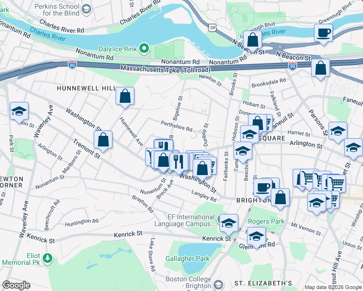 map of restaurants, bars, coffee shops, grocery stores, and more near 28 Adair Road in Boston
