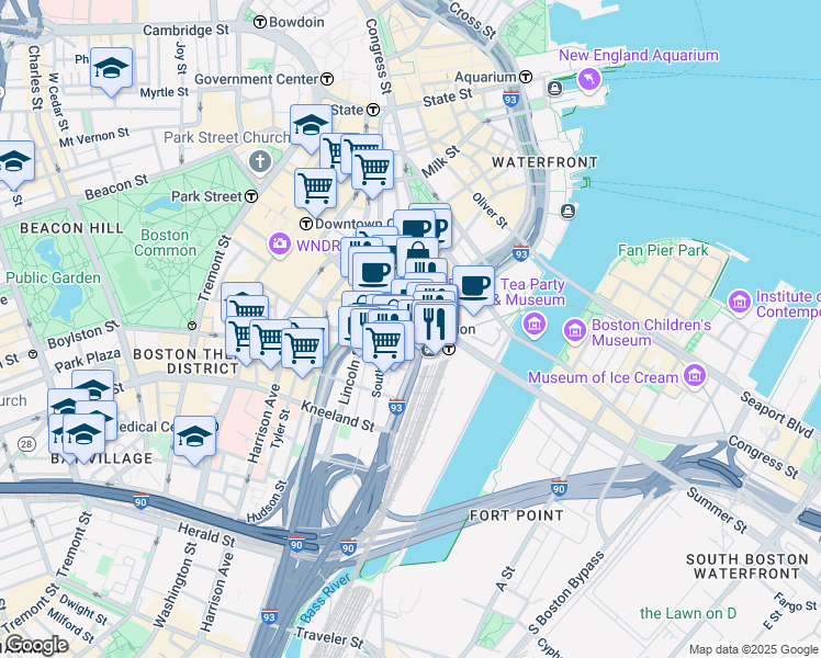 map of restaurants, bars, coffee shops, grocery stores, and more near in Boston