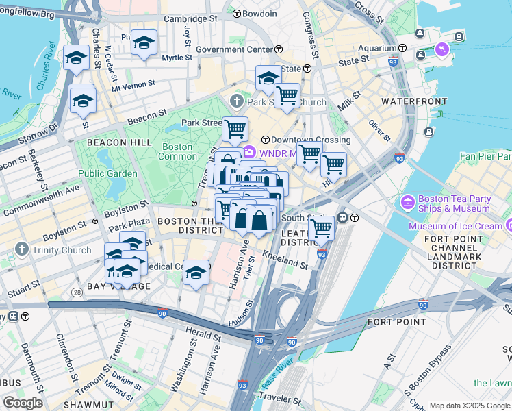 map of restaurants, bars, coffee shops, grocery stores, and more near 8 Harrison Avenue in Boston
