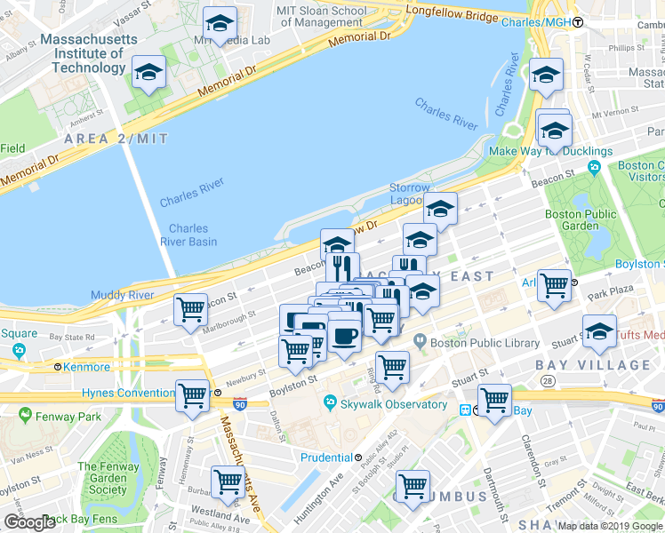 map of restaurants, bars, coffee shops, grocery stores, and more near 319 Public Alley 417 in Boston