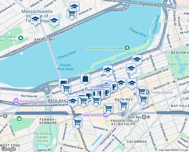 map of restaurants, bars, coffee shops, grocery stores, and more near 370 Beacon Street in Boston