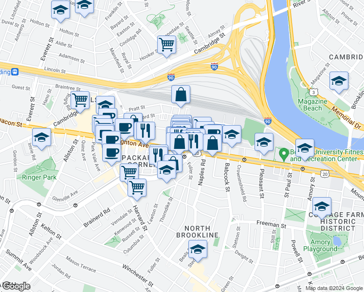 map of restaurants, bars, coffee shops, grocery stores, and more near in Boston