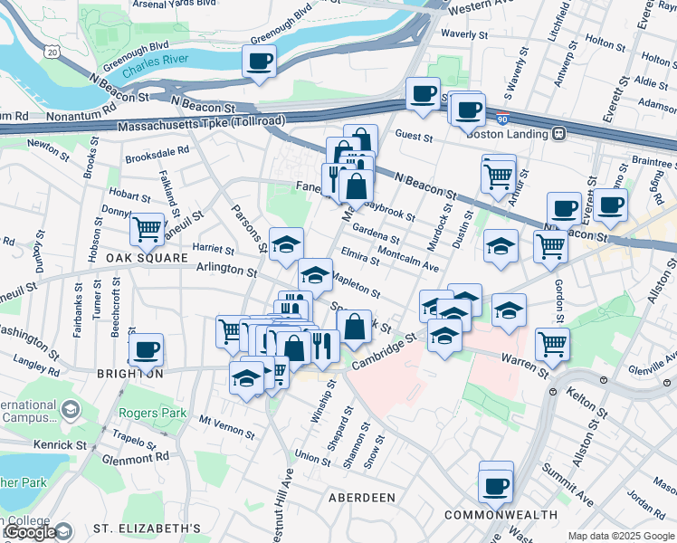 map of restaurants, bars, coffee shops, grocery stores, and more near in Boston