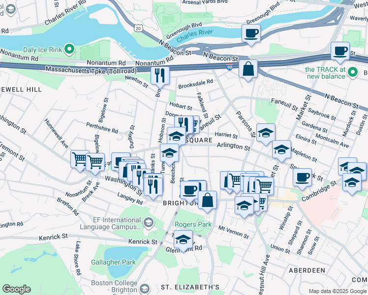 map of restaurants, bars, coffee shops, grocery stores, and more near in Boston