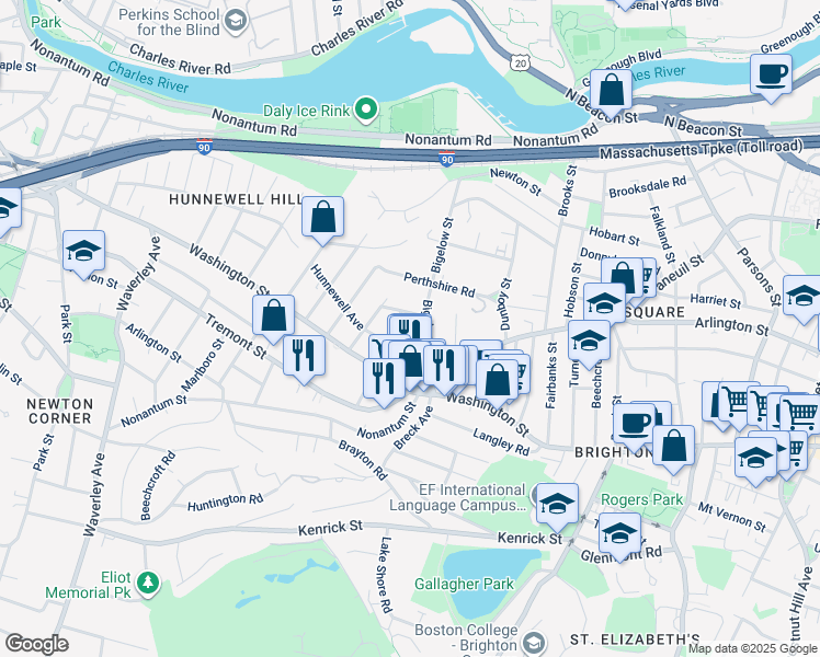 map of restaurants, bars, coffee shops, grocery stores, and more near 14-16 Champney Street in Boston