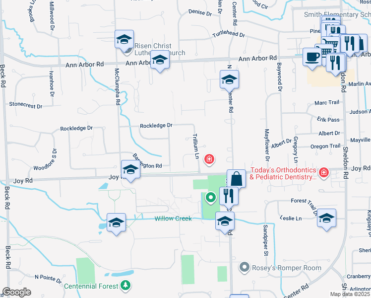 map of restaurants, bars, coffee shops, grocery stores, and more near 45694 Primrose Court in Plymouth