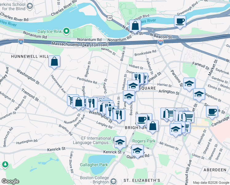 map of restaurants, bars, coffee shops, grocery stores, and more near in Boston