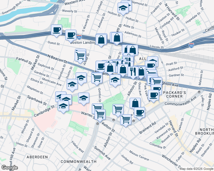 map of restaurants, bars, coffee shops, grocery stores, and more near 4 Imrie Road in Boston