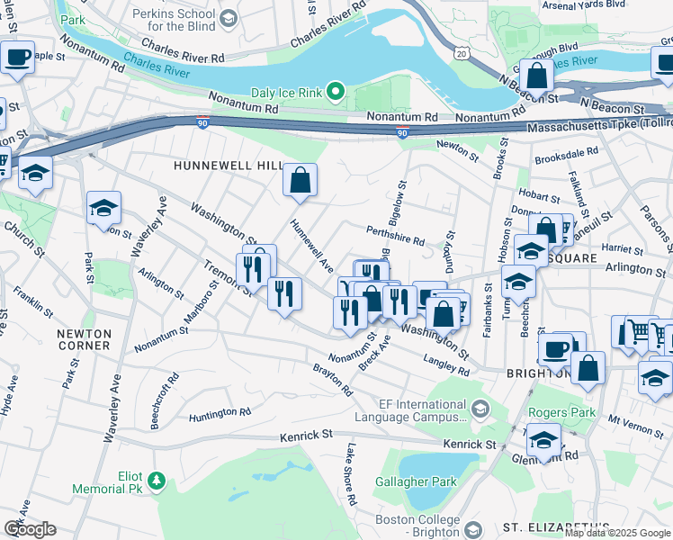map of restaurants, bars, coffee shops, grocery stores, and more near 14 Atkins Street in Boston