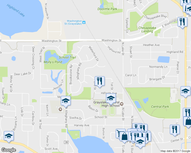 map of restaurants, bars, coffee shops, grocery stores, and more near 192 Prairie View Avenue in Grayslake