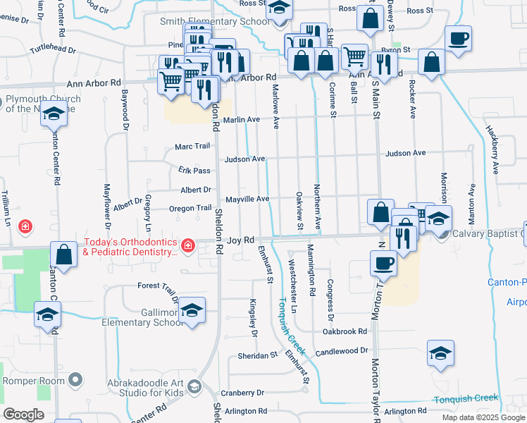 map of restaurants, bars, coffee shops, grocery stores, and more near 8880 Elmhurst Avenue in Plymouth