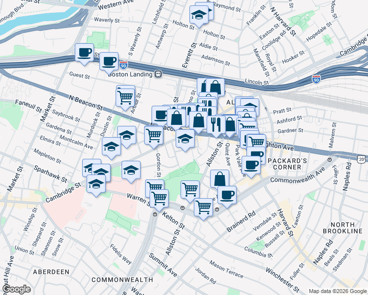map of restaurants, bars, coffee shops, grocery stores, and more near 1 Islington Street in Boston