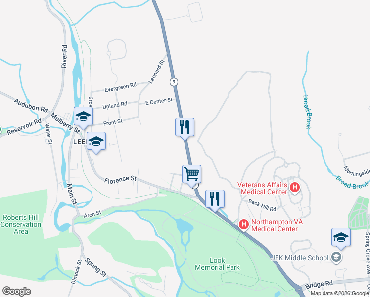 map of restaurants, bars, coffee shops, grocery stores, and more near 94 Haydenville Road in Northampton