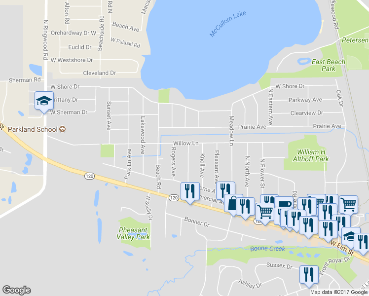 map of restaurants, bars, coffee shops, grocery stores, and more near 1721 Highview Avenue in McHenry