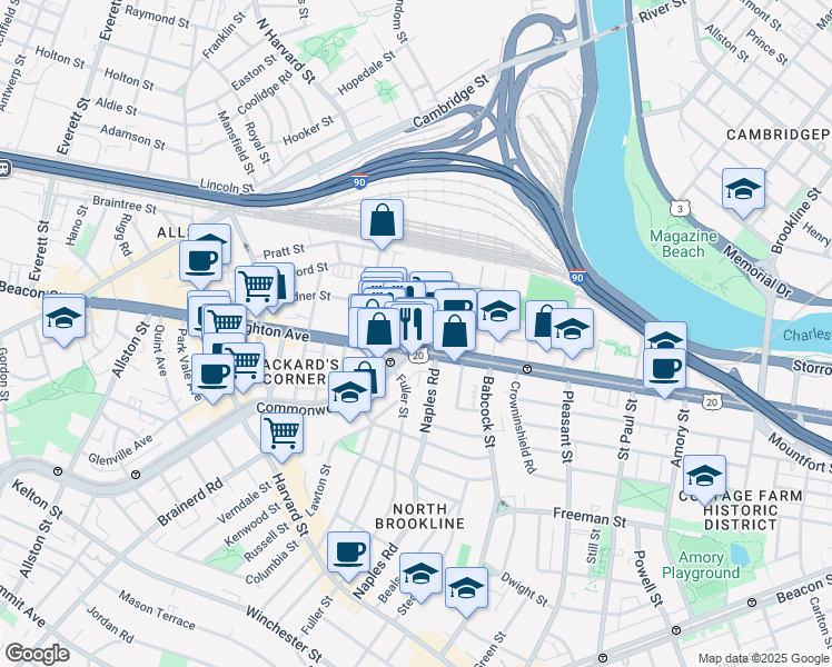 map of restaurants, bars, coffee shops, grocery stores, and more near in Boston