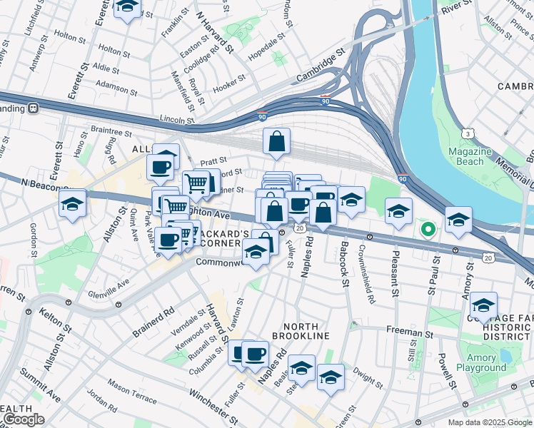 map of restaurants, bars, coffee shops, grocery stores, and more near in Boston