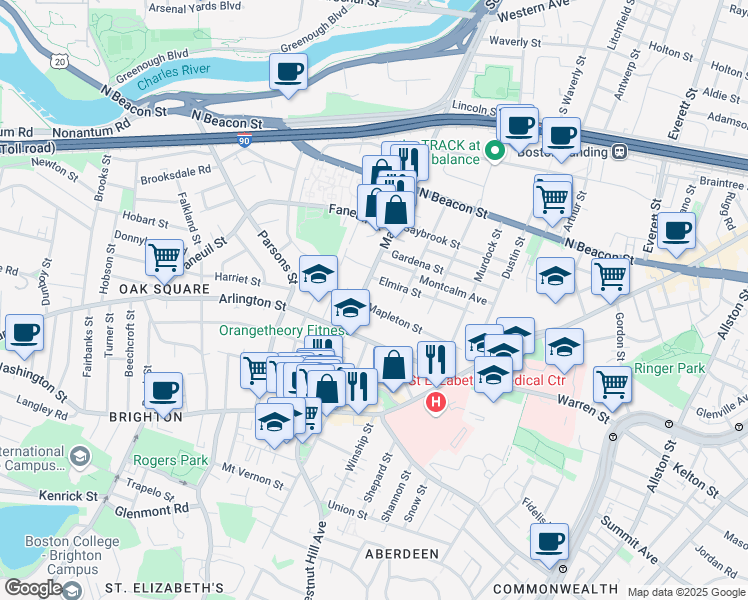 map of restaurants, bars, coffee shops, grocery stores, and more near in Boston
