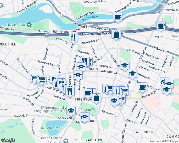 map of restaurants, bars, coffee shops, grocery stores, and more near in Boston