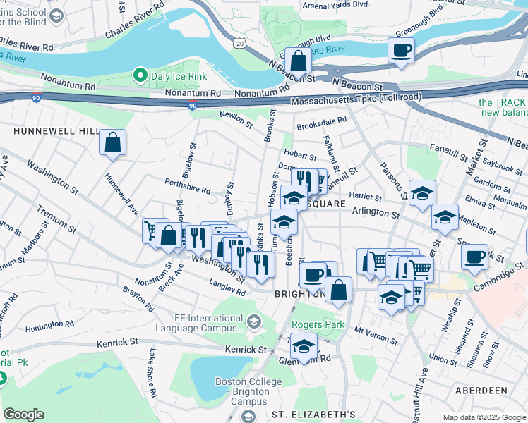 map of restaurants, bars, coffee shops, grocery stores, and more near in Boston