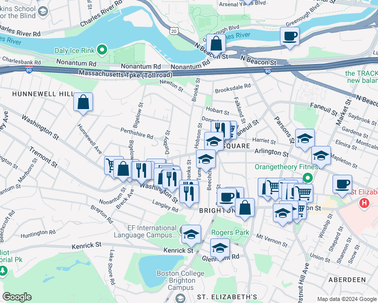 map of restaurants, bars, coffee shops, grocery stores, and more near in Boston
