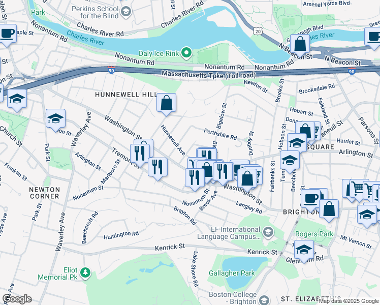 map of restaurants, bars, coffee shops, grocery stores, and more near 14 Atkins Street in Boston