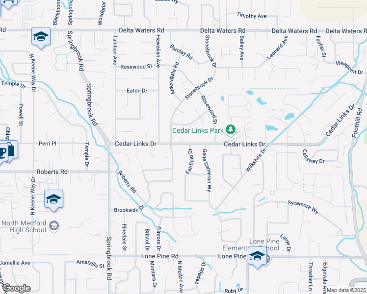 map of restaurants, bars, coffee shops, grocery stores, and more near 2818 Cedar Links Drive in Medford