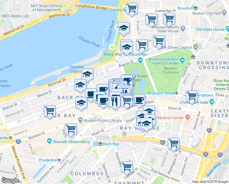 map of restaurants, bars, coffee shops, grocery stores, and more near 33 Public Alley 437 in Boston