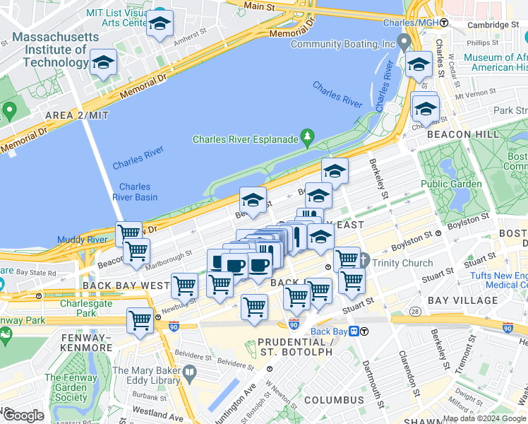 map of restaurants, bars, coffee shops, grocery stores, and more near 319 Public Alley 417 in Boston