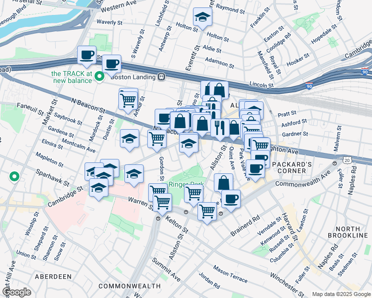map of restaurants, bars, coffee shops, grocery stores, and more near 1 Islington Street in Boston