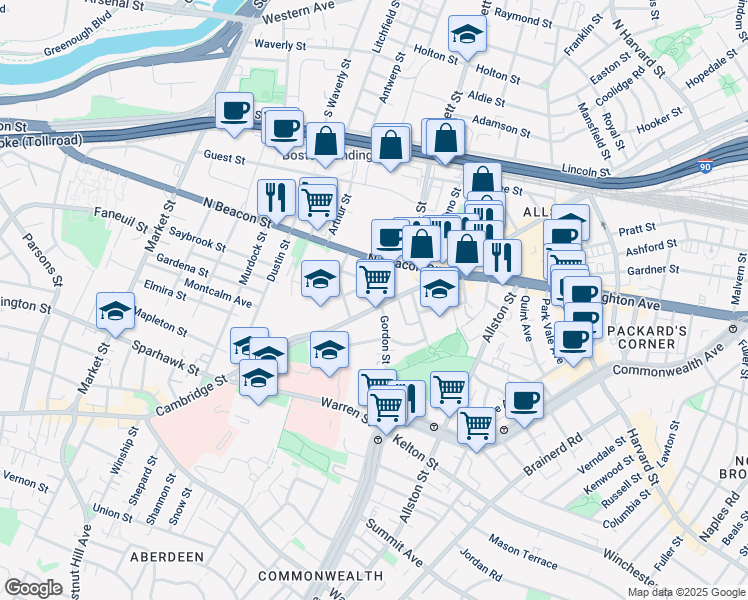 map of restaurants, bars, coffee shops, grocery stores, and more near in Boston