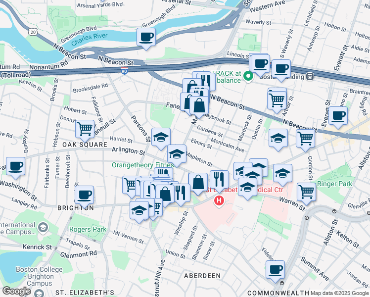 map of restaurants, bars, coffee shops, grocery stores, and more near in Boston