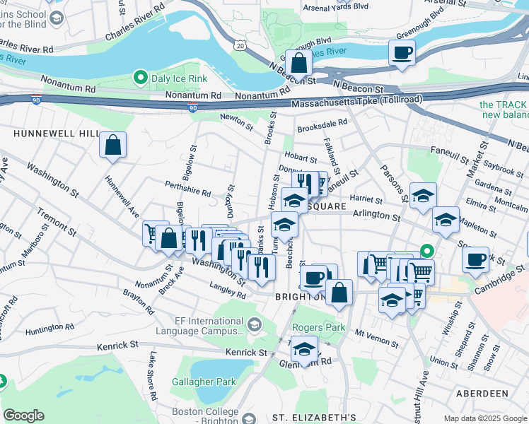 map of restaurants, bars, coffee shops, grocery stores, and more near in Boston