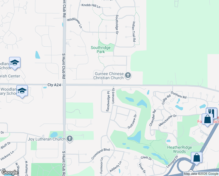 map of restaurants, bars, coffee shops, grocery stores, and more near 6206 Eagle Ridge Drive in Gurnee