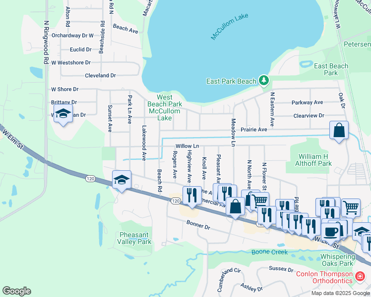 map of restaurants, bars, coffee shops, grocery stores, and more near 1721 Highview Avenue in McHenry