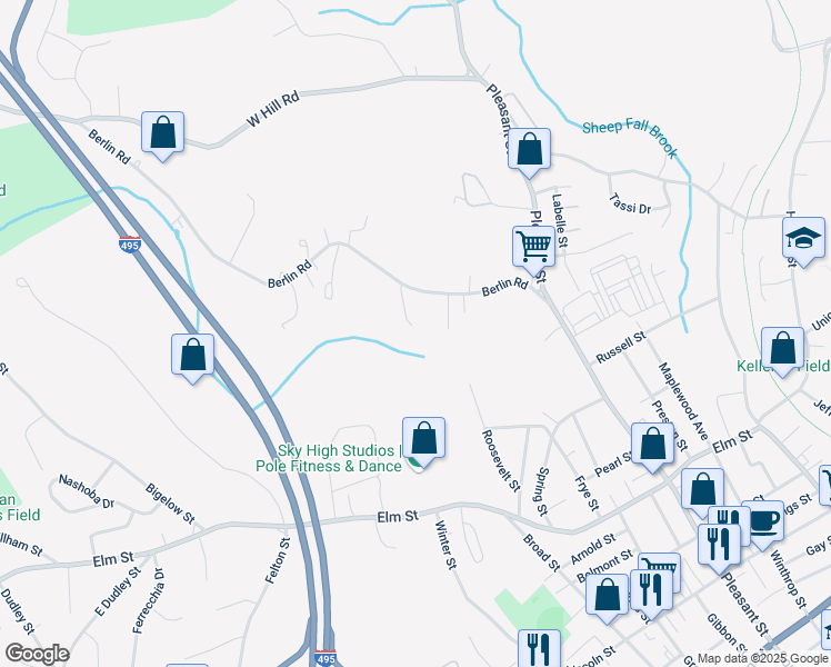 map of restaurants, bars, coffee shops, grocery stores, and more near 25 Dalton Road in Marlborough