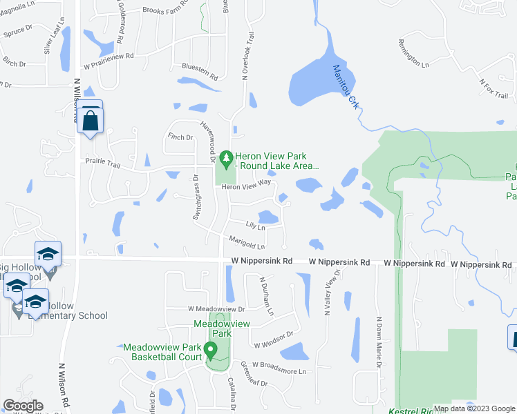 map of restaurants, bars, coffee shops, grocery stores, and more near 1921 Marsh Meadow Lane in Round Lake
