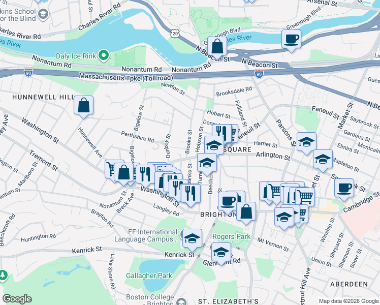 map of restaurants, bars, coffee shops, grocery stores, and more near in Boston
