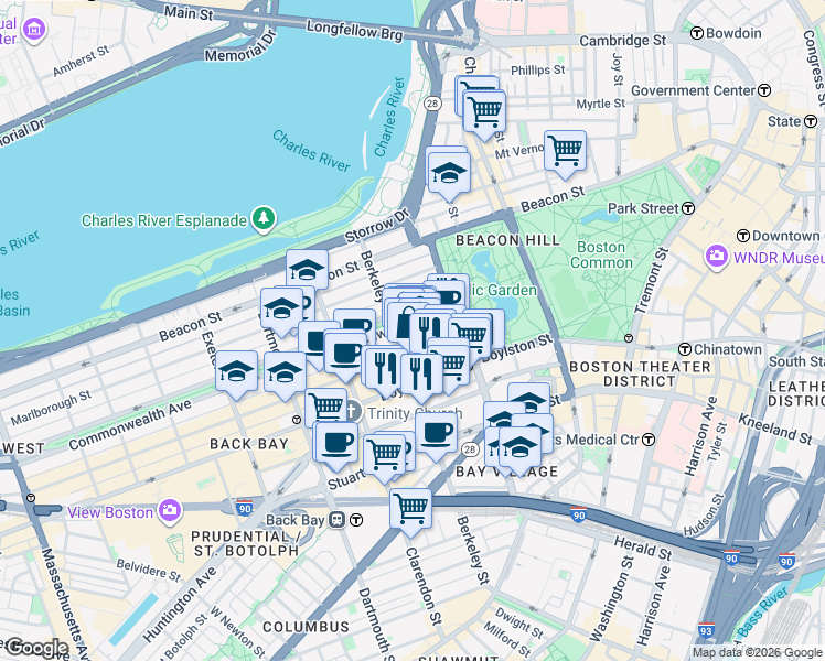 map of restaurants, bars, coffee shops, grocery stores, and more near 33 Public Alley 437 in Boston