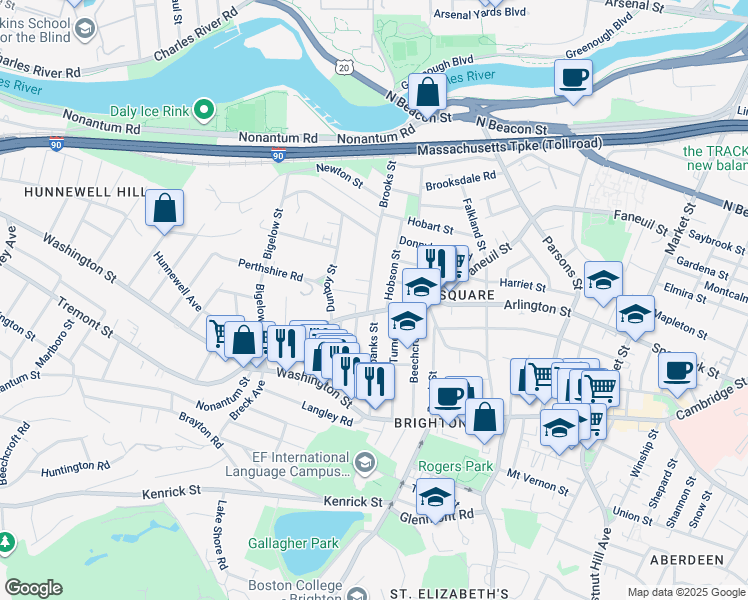 map of restaurants, bars, coffee shops, grocery stores, and more near in Boston