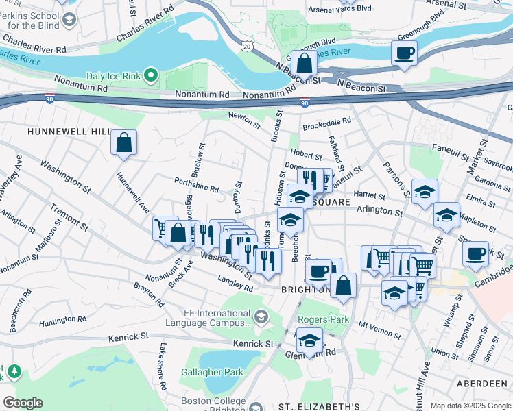 map of restaurants, bars, coffee shops, grocery stores, and more near in Boston