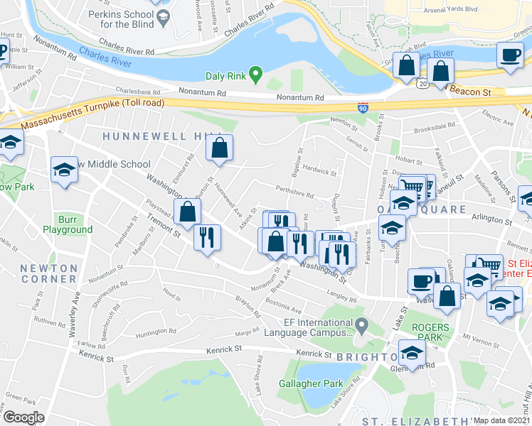 map of restaurants, bars, coffee shops, grocery stores, and more near 40 Champney Street in Boston
