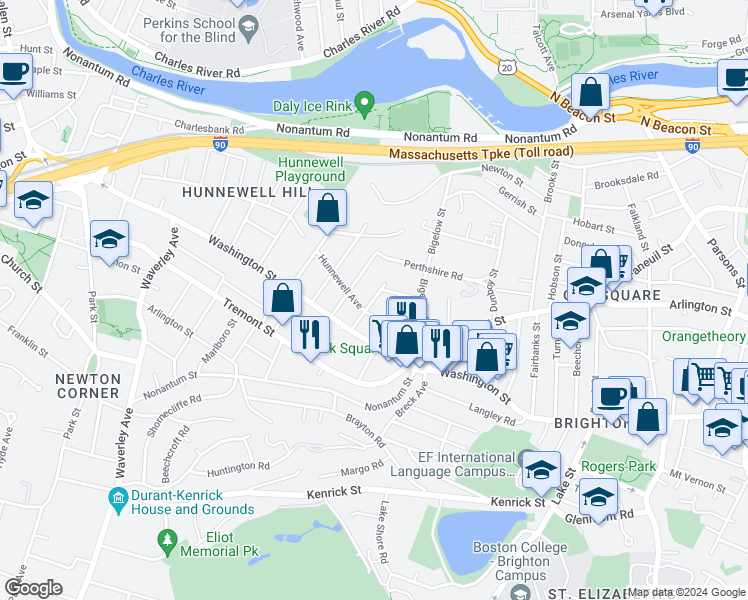 map of restaurants, bars, coffee shops, grocery stores, and more near 14 Atkins Street in Boston