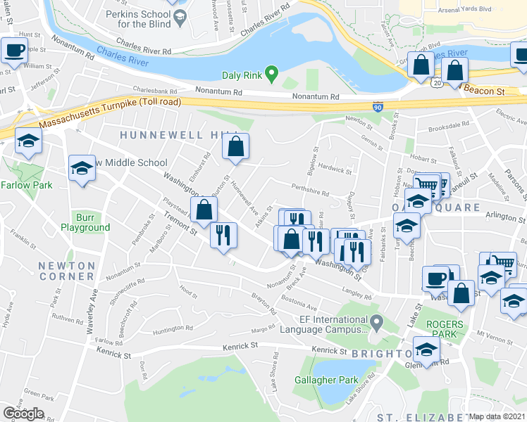 map of restaurants, bars, coffee shops, grocery stores, and more near 14 Atkins Street in Boston