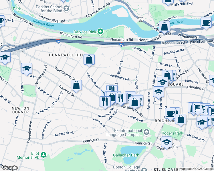 map of restaurants, bars, coffee shops, grocery stores, and more near 14-16 Champney Street in Boston