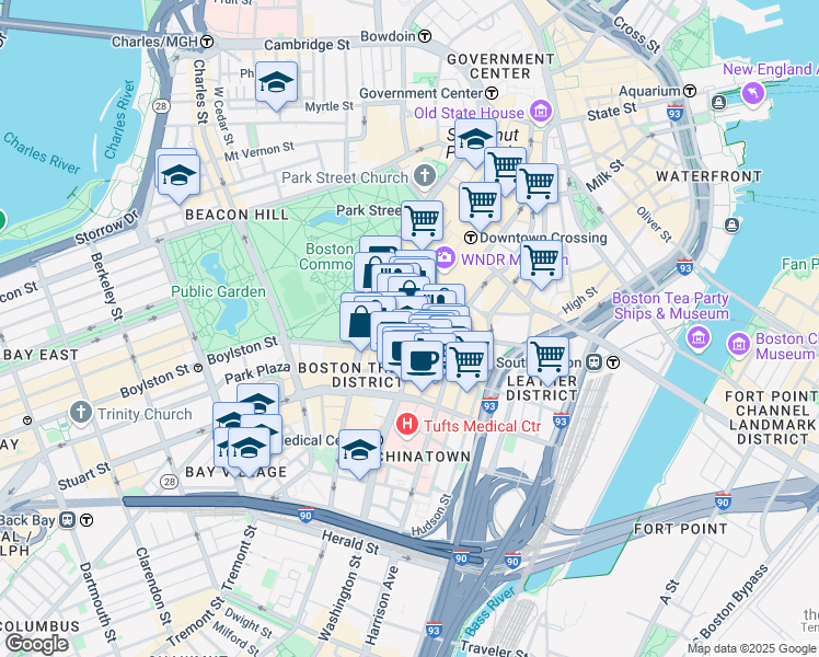 map of restaurants, bars, coffee shops, grocery stores, and more near in Boston