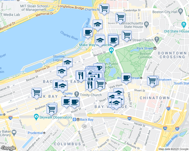 map of restaurants, bars, coffee shops, grocery stores, and more near 33 Public Alley 437 in Boston