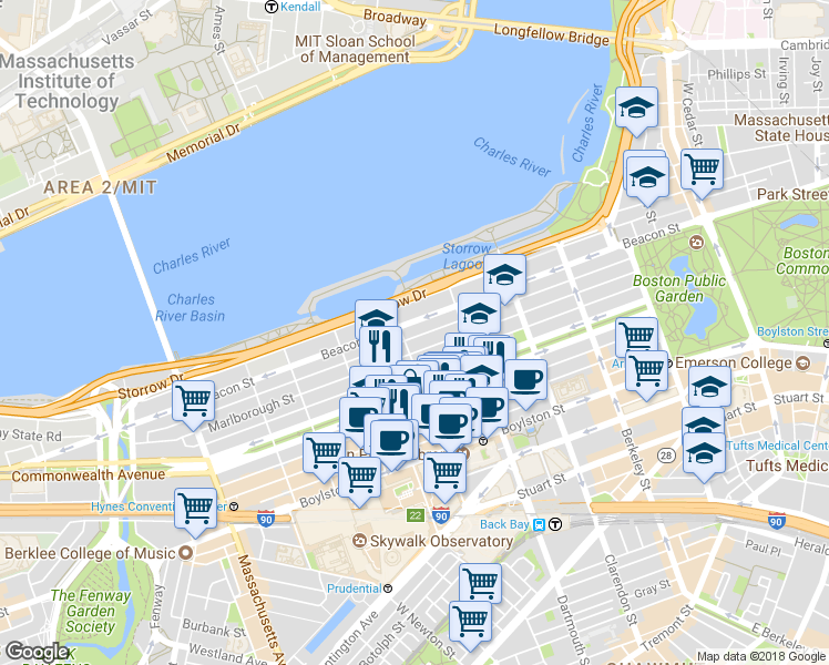 map of restaurants, bars, coffee shops, grocery stores, and more near 193 Marlborough Street in Boston